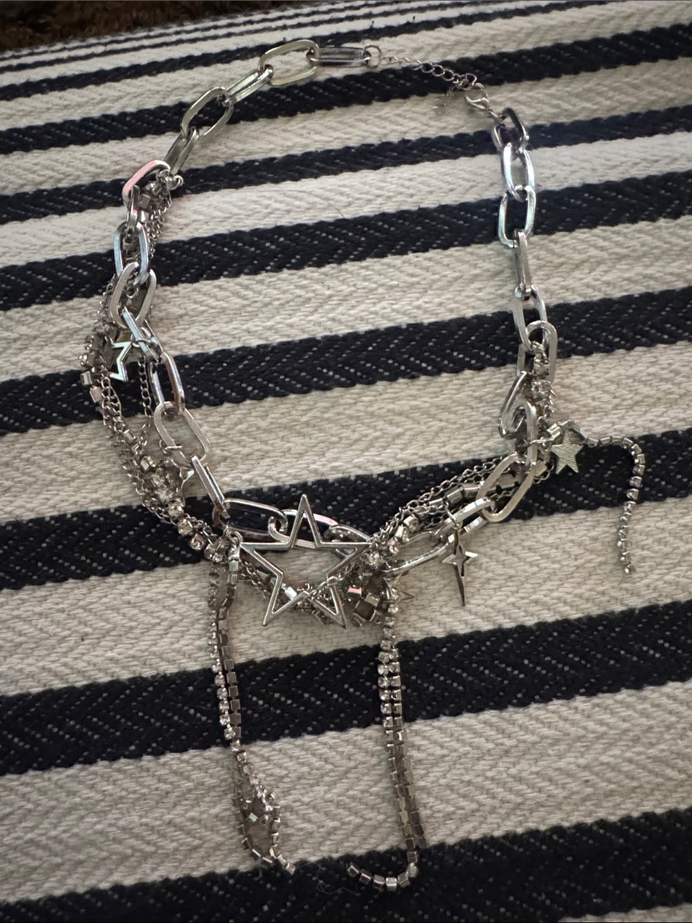 Silver Star Multi-Chain Necklace - Layered Womens Jewelry